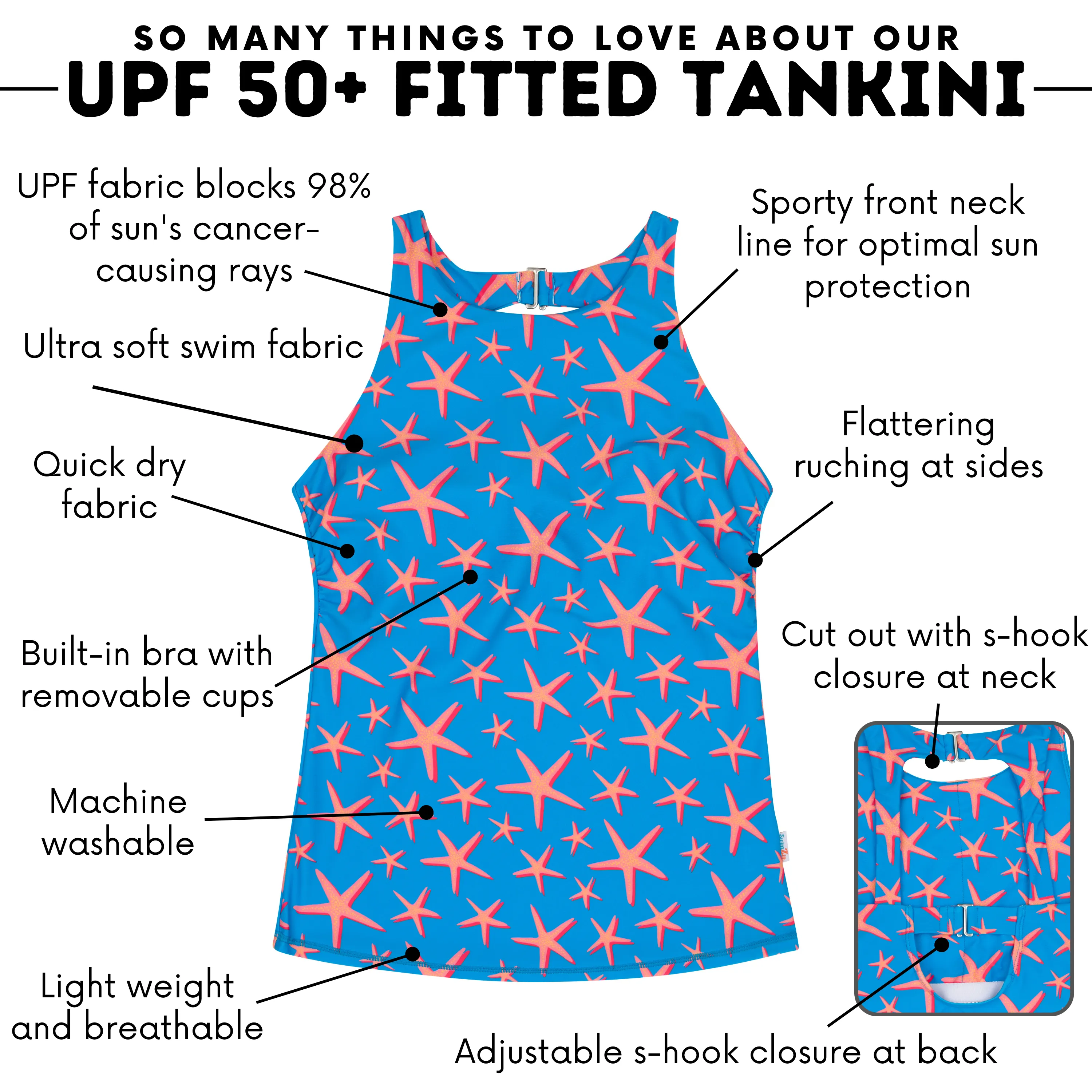Women’s High Neck Fitted Tankini Top | “Starfish”