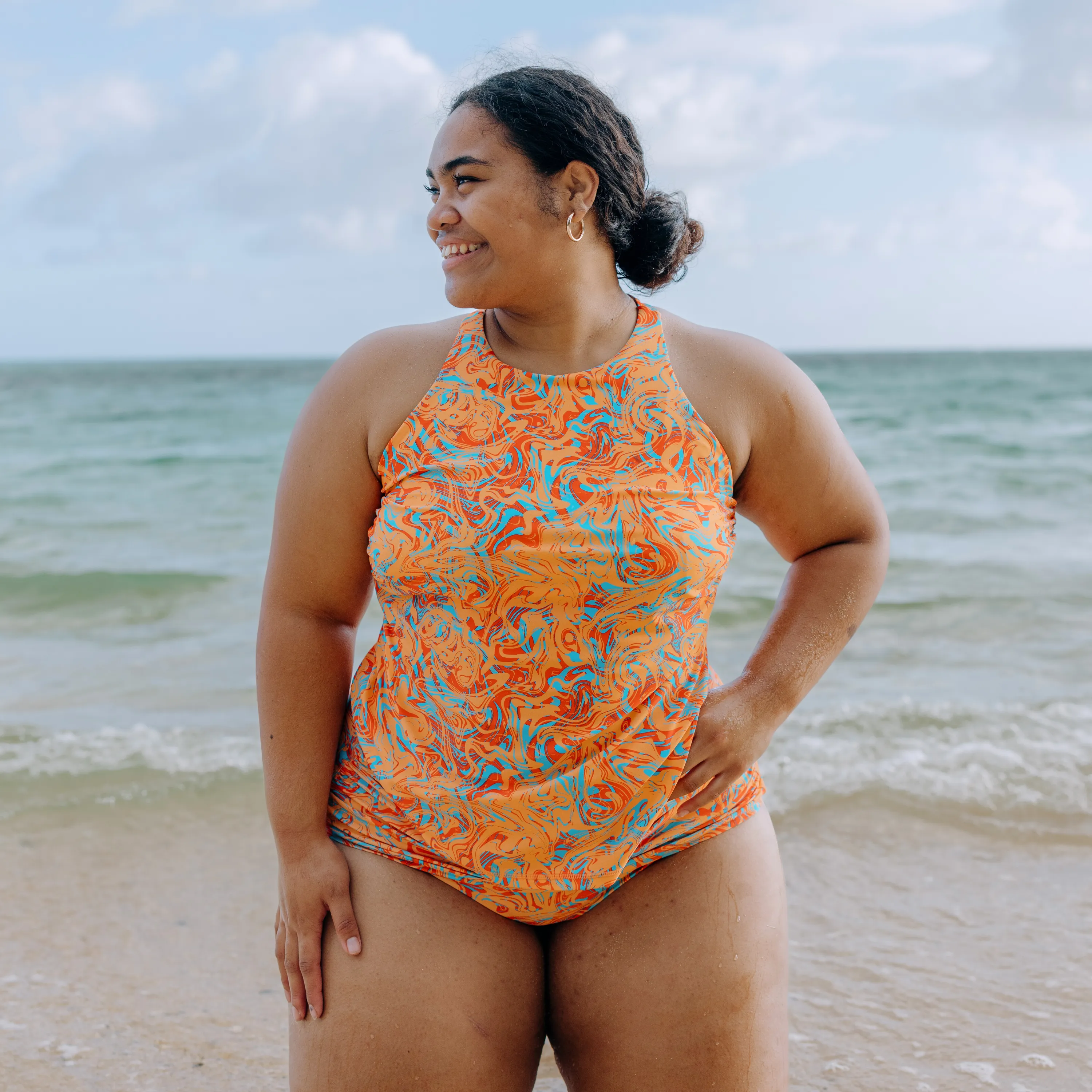 Women’s High Neck Fitted Tankini Top | “Swirl”