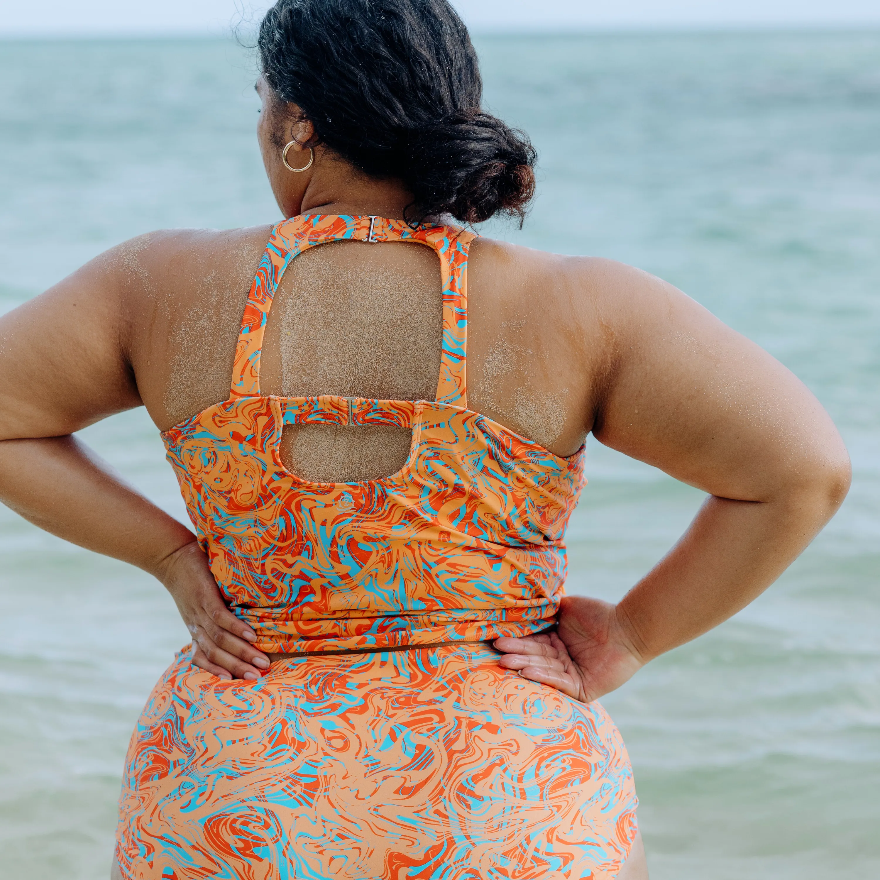 Women’s High Neck Fitted Tankini Top | “Swirl”
