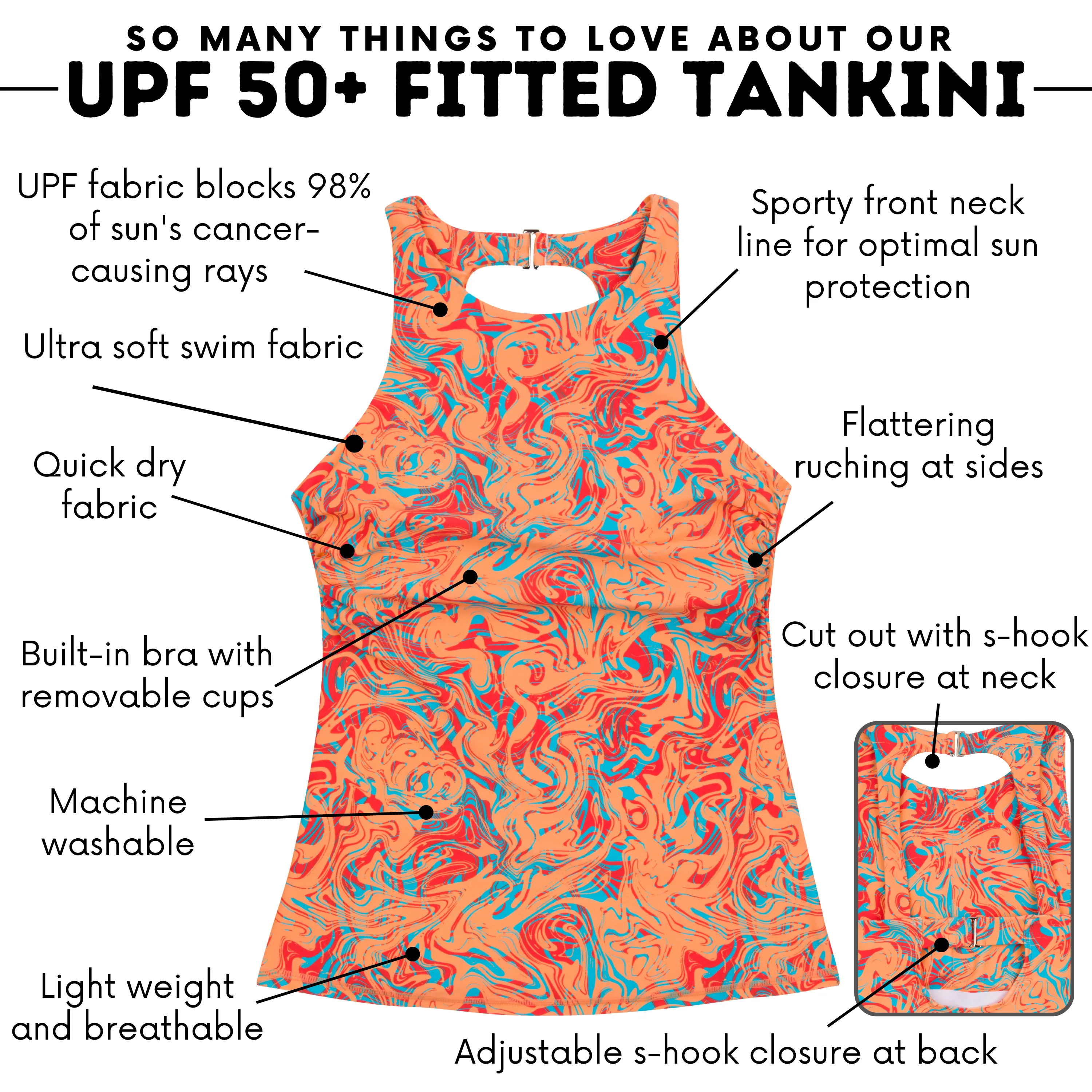 Women’s High Neck Fitted Tankini Top | “Swirl”