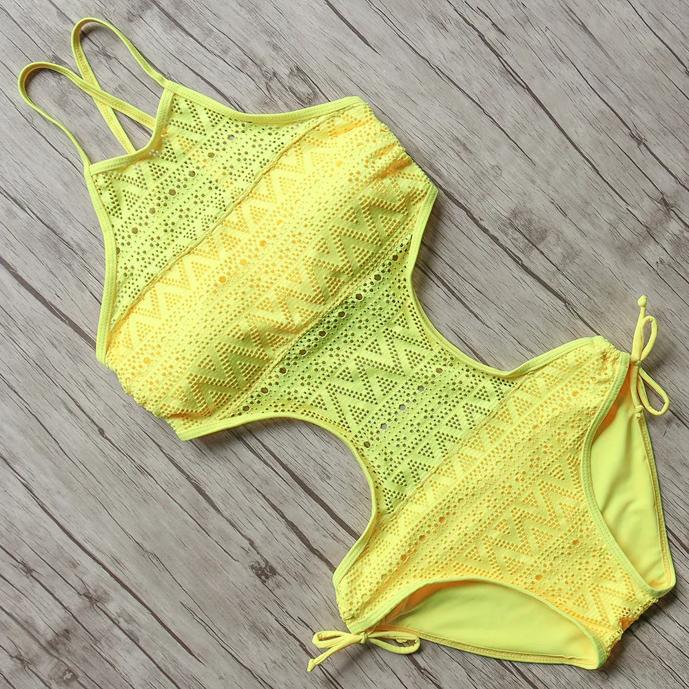 Women's High Neck Hollow Out Swimsuit