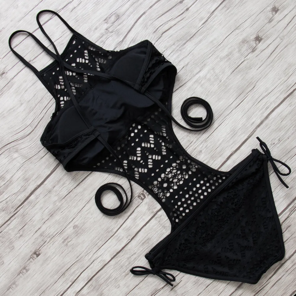 Women's High Neck Hollow Out Swimsuit