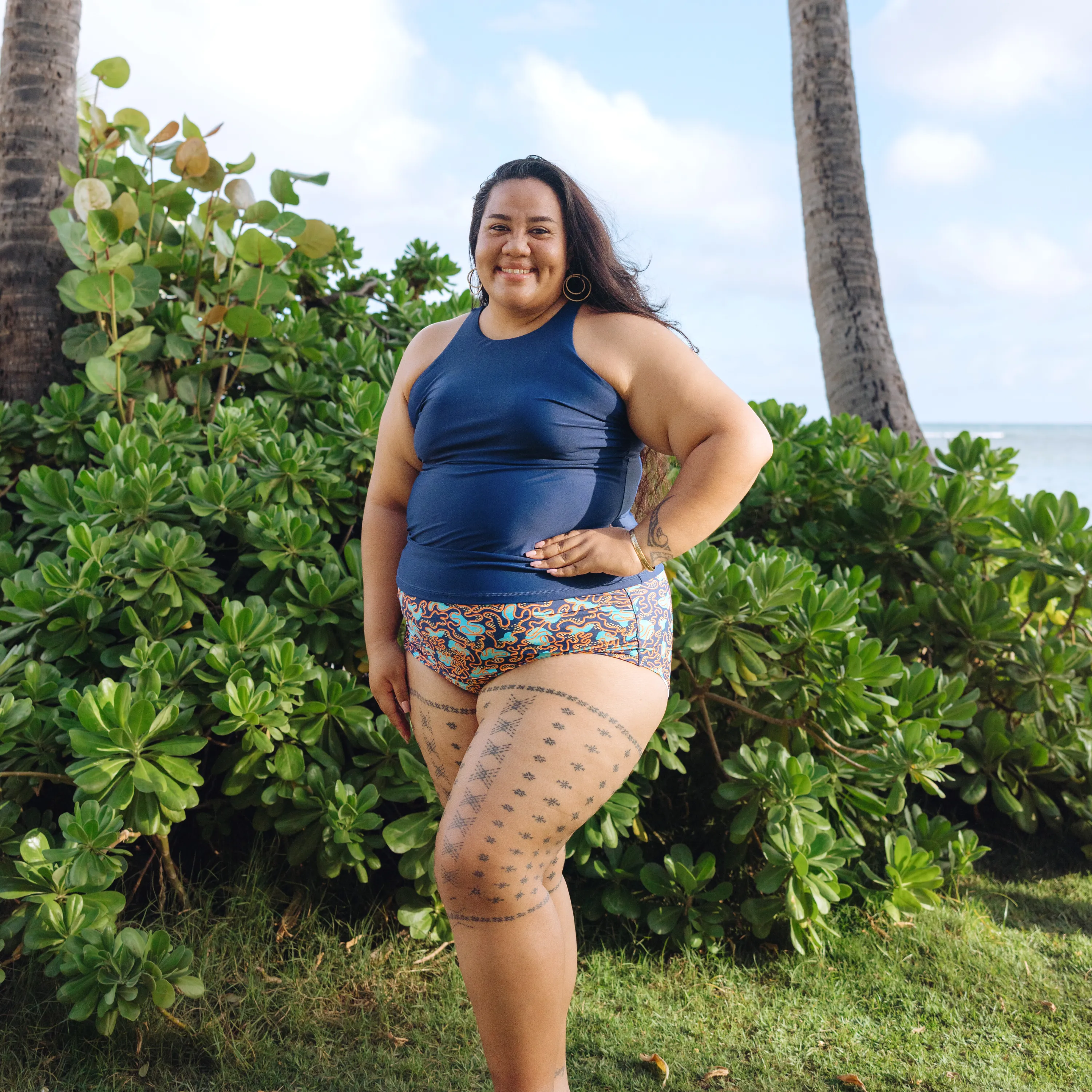 Women's High Waist Bikini Bottoms Ruched | "Deep Dive"