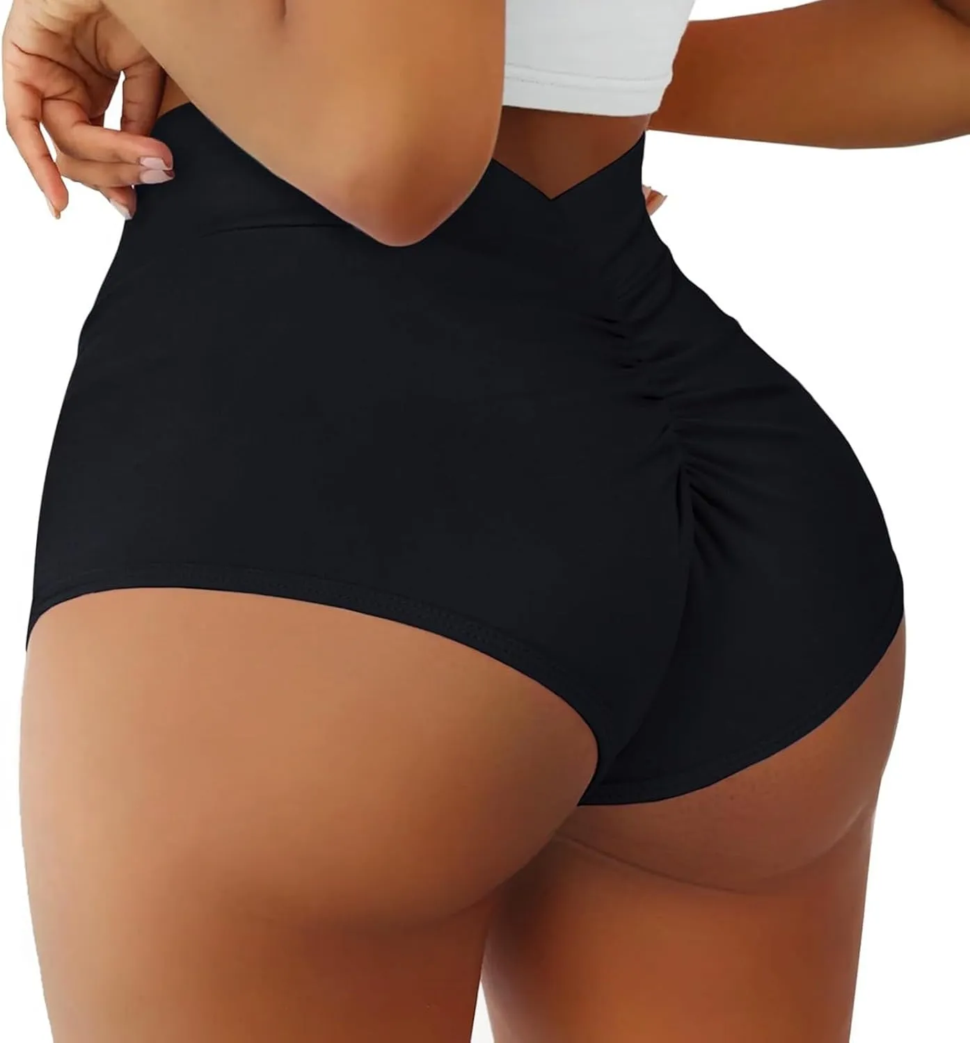Women's High Waist Swimsuits Booty Shorts V Back Butt Lifting Cheeky Bikinis Bottoms Scrunch Gym Workout Hot Shorts