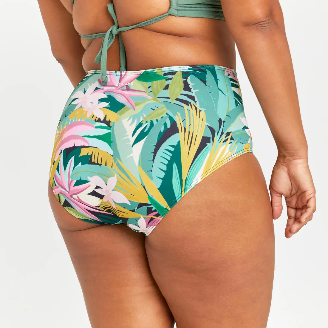 Women's high-waisted briefs swimsuit bottoms - Romi tropical green