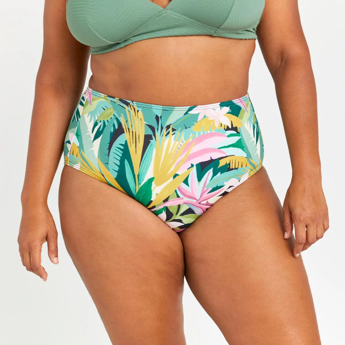 Women's high-waisted briefs swimsuit bottoms - Romi tropical green
