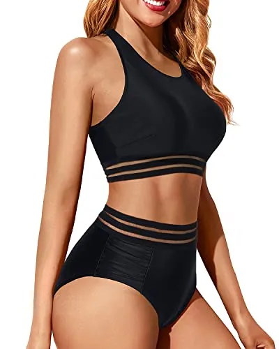 Women's High Waisted Two Piece Bikini Set Sporty Racerback Bathing for Teen Girls