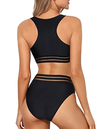 Women's High Waisted Two Piece Bikini Set Sporty Racerback Bathing for Teen Girls