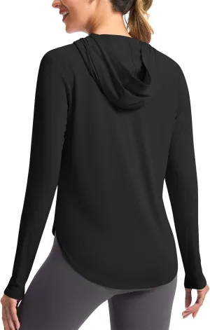Womens Hooded Sun Shirt UPF 50  UV Protection Rash Guard Long Sleeve Swim Shirts Outdoor Quick Dry Gym Hiking Shirts