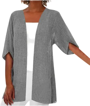 Womens Lightweight Linen Cardigan Open Front Covet Up Summer Casual Half Sleeve Plus Size Beach Sun Protection Clothes