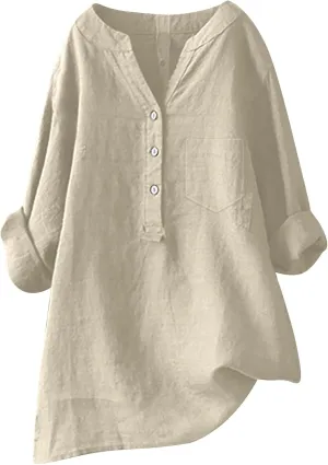 Women's Linen Shirts Summer Linen Embroidery Floral Short Sleeve T Shirts Casual Loose Henley V Neck Blouses