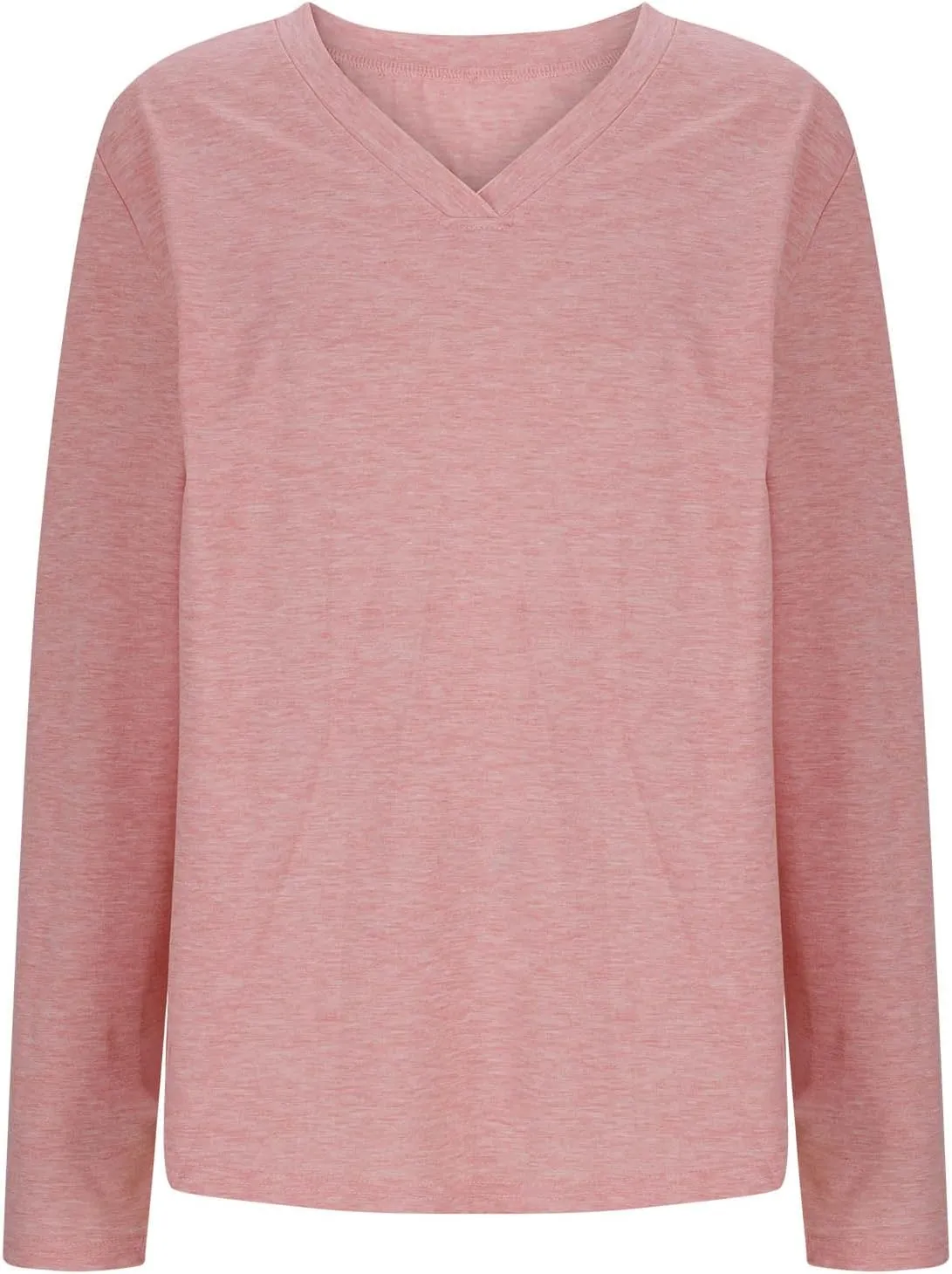 Womens Long Sleeve V Neck T-Shirts Loose Fit Casual Tops Solid Plain Basic Tee Trendy Fashion Spring Clothes Outfits