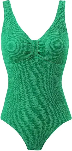 Womens Modest Swimsuits Fashion Solid V Neck Tummy Control Bathing Suits Backless Sexy Padded 2025 Summer Swimwear
