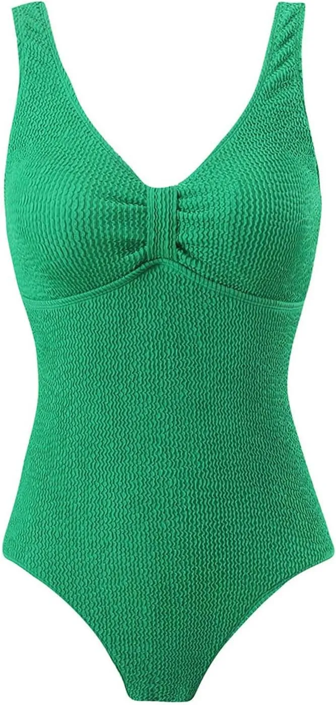 Womens Modest Swimsuits Fashion Solid V Neck Tummy Control Bathing Suits Backless Sexy Padded 2025 Summer Swimwear