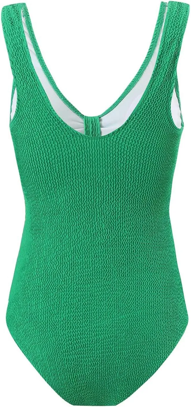 Womens Modest Swimsuits Fashion Solid V Neck Tummy Control Bathing Suits Backless Sexy Padded 2025 Summer Swimwear