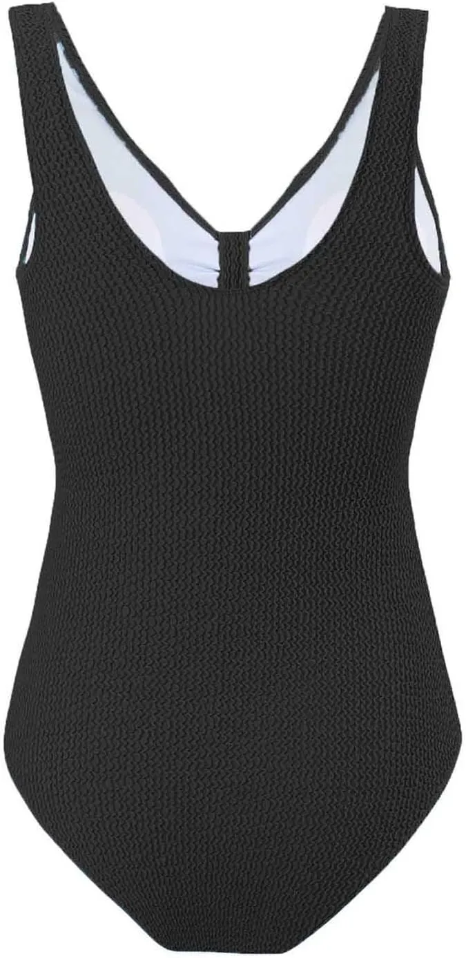 Womens Modest Swimsuits Fashion Solid V Neck Tummy Control Bathing Suits Backless Sexy Padded 2025 Summer Swimwear