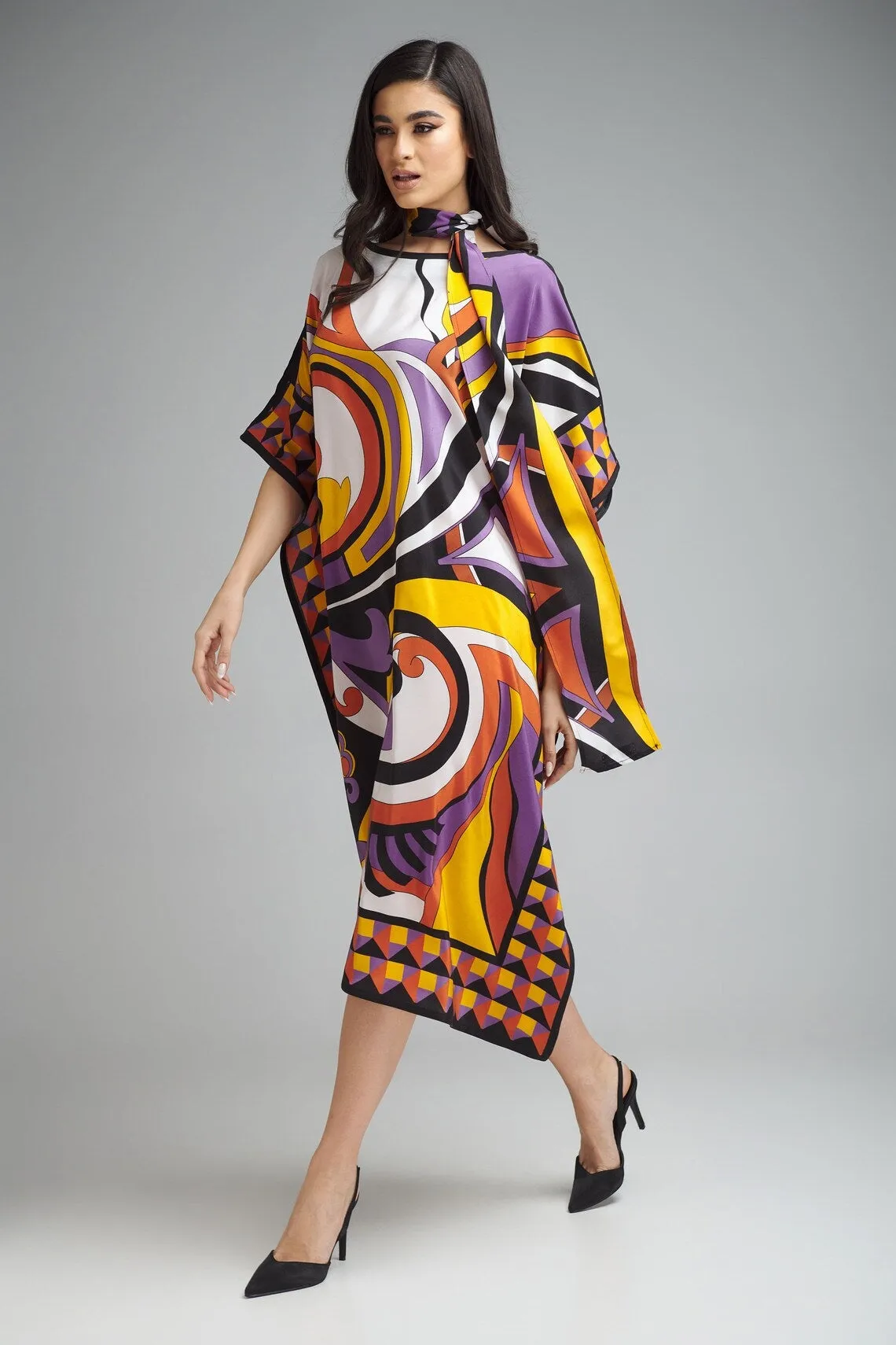 Women's  Multi Color Crepe Kaftans - BlackBeads