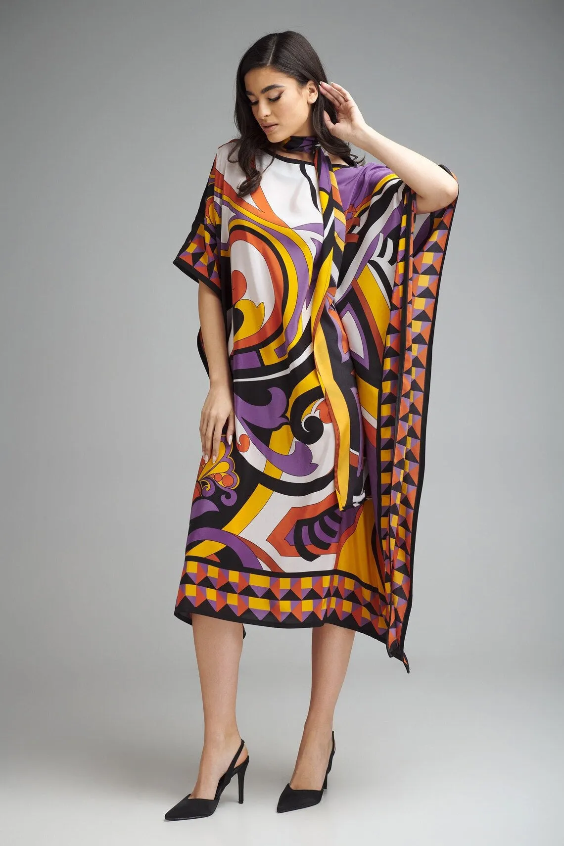 Women's  Multi Color Crepe Kaftans - BlackBeads
