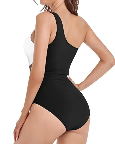 Women's One Piece One Shoulder Swimsuit Cutout Swimwear Monokini-White