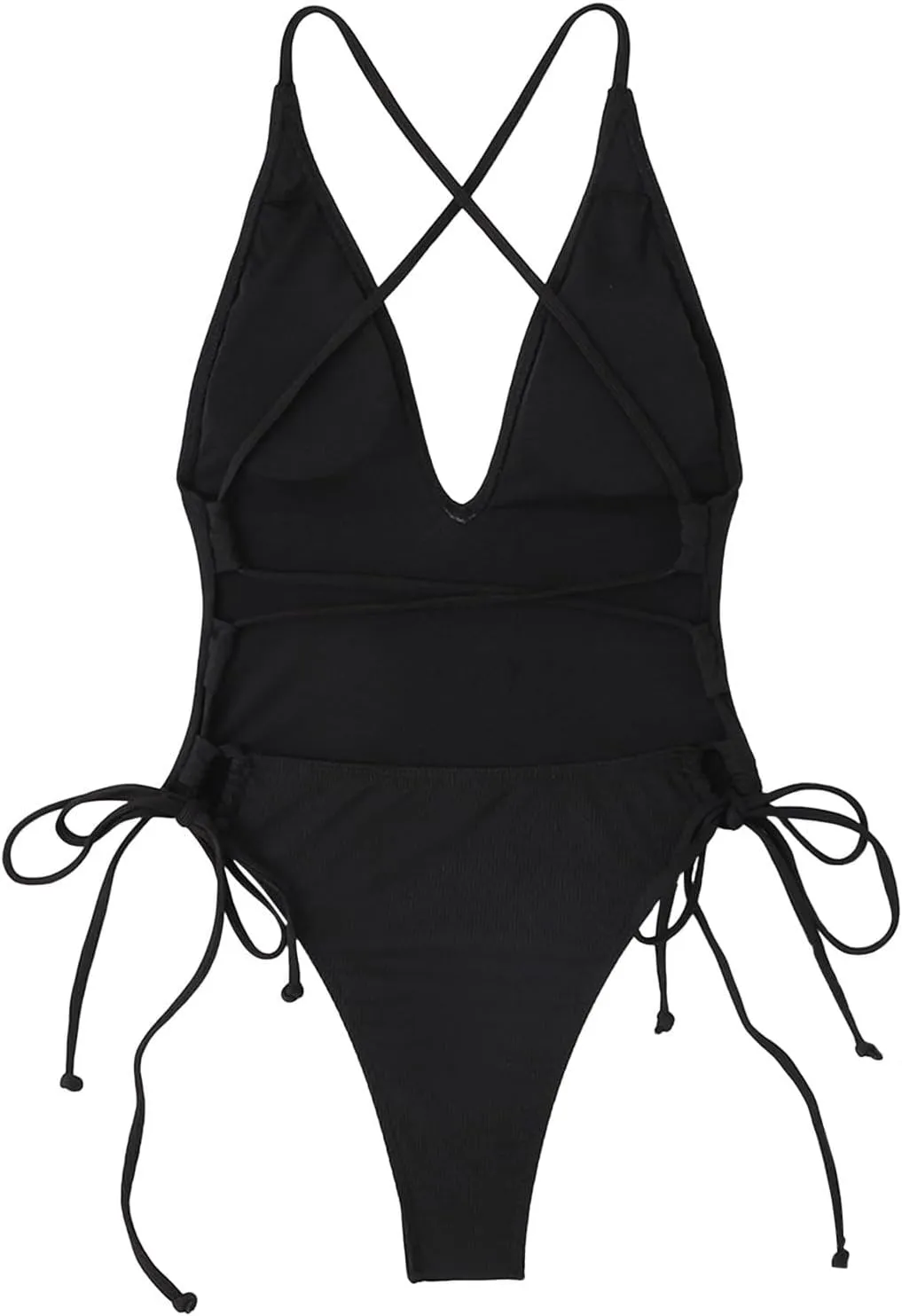 Women's One Piece Swimsuit Tummy Control Ruched Bathing Suit Deep V Neck Criss Cross Backless Swimwear 2025