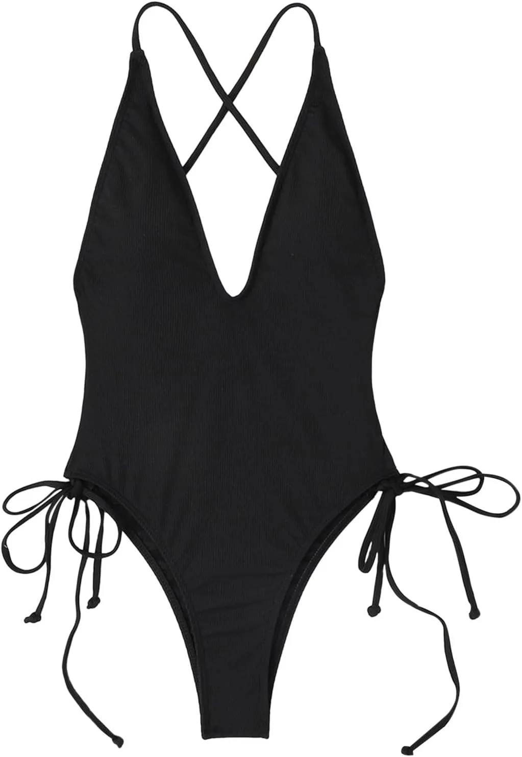 Women's One Piece Swimsuit Tummy Control Ruched Bathing Suit Deep V Neck Criss Cross Backless Swimwear 2025