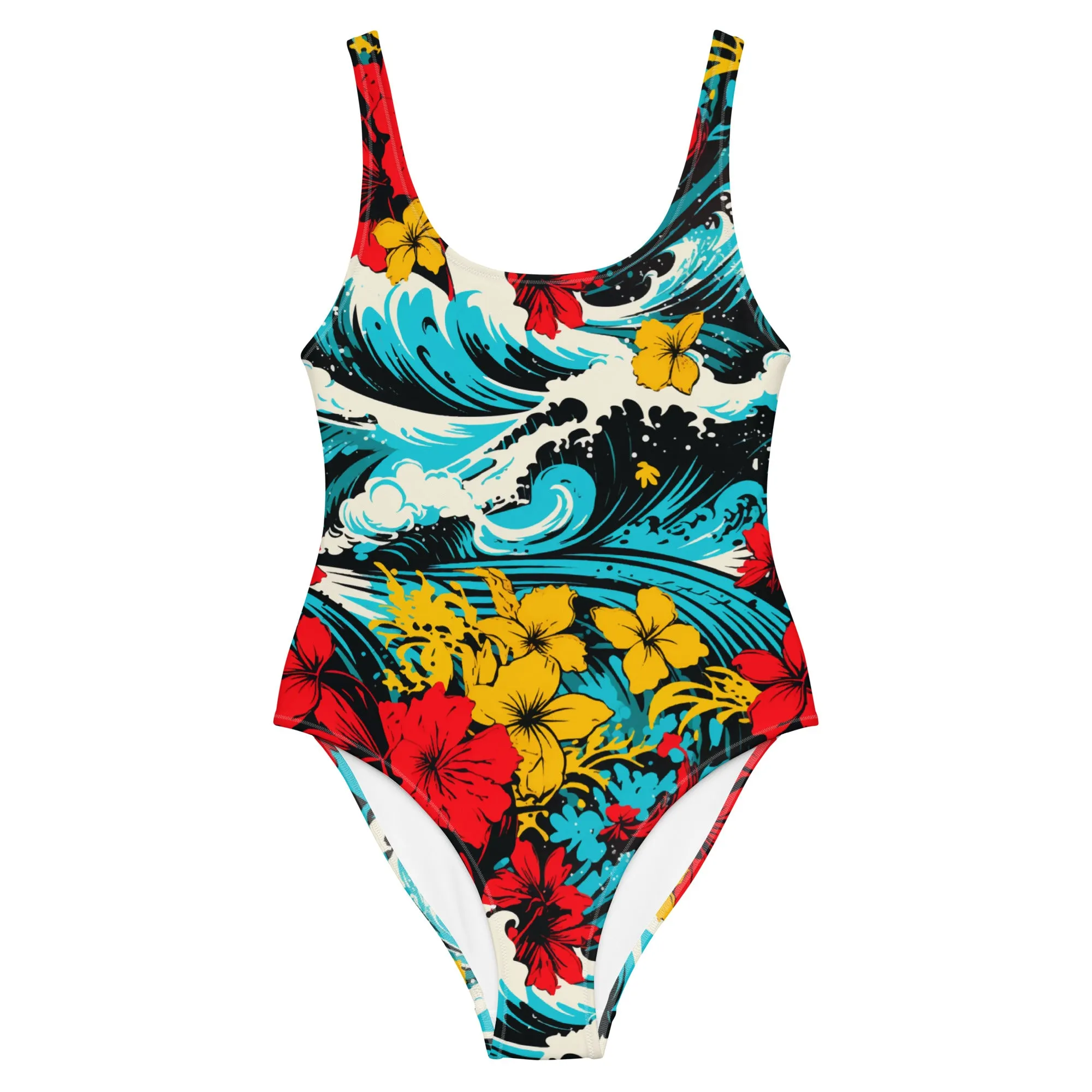 Women's One-Piece Swimsuit - Waves and Flowers 001