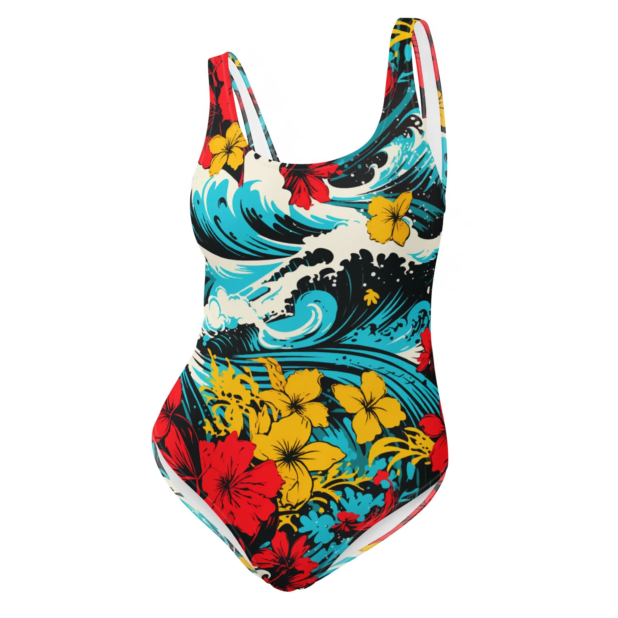 Women's One-Piece Swimsuit - Waves and Flowers 001