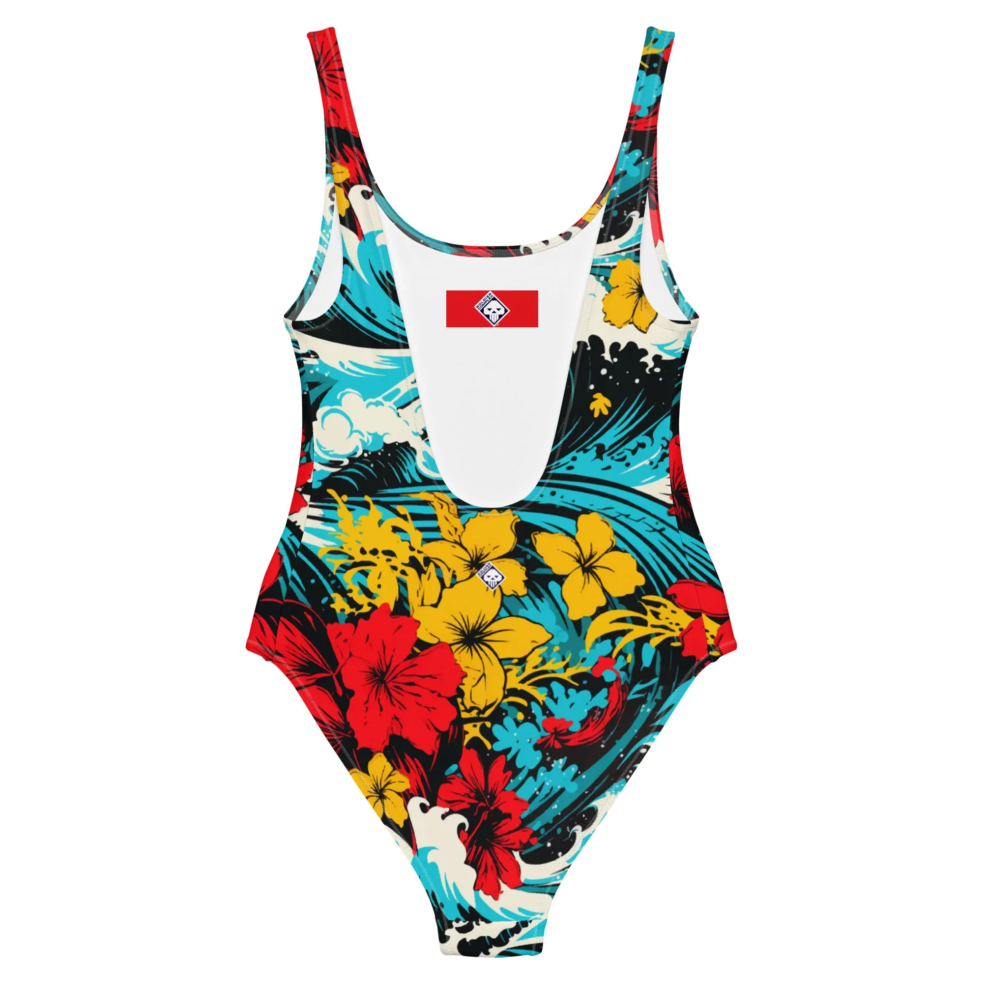 Women's One-Piece Swimsuit - Waves and Flowers 001