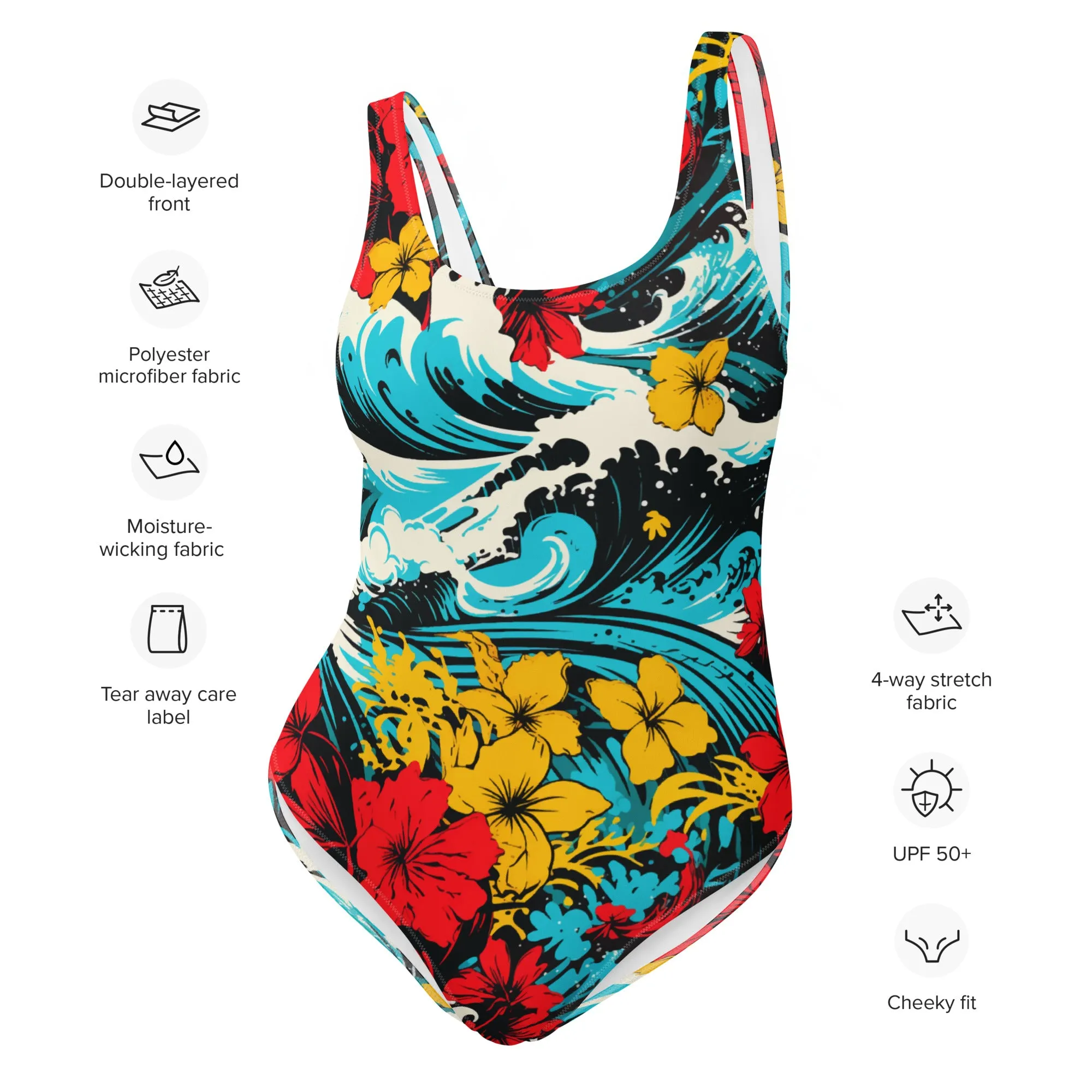 Women's One-Piece Swimsuit - Waves and Flowers 001