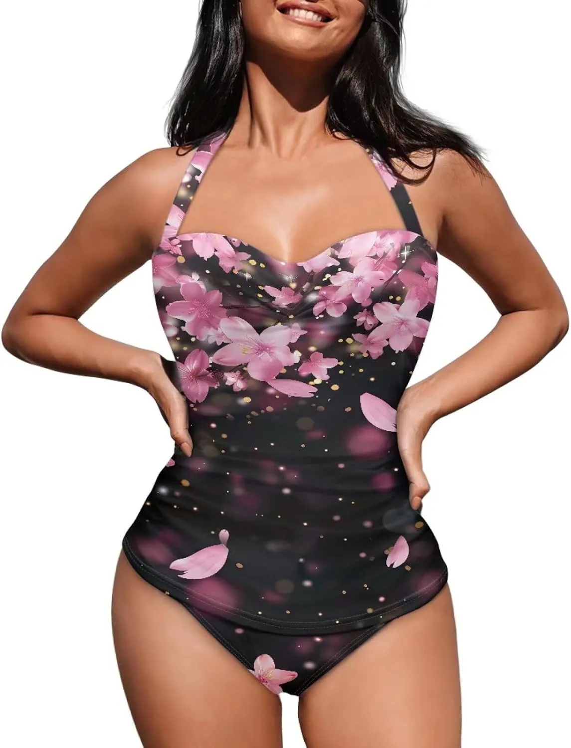 Women's One Piece Swimsuits Halter Swimwear High Waist Tummy Control Bathing Suits Backless Monokinis Size S-2XL
