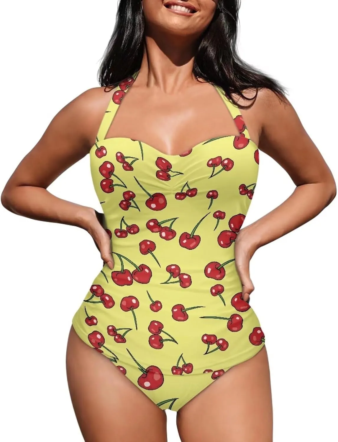 Women's One Piece Swimsuits Halter Swimwear High Waist Tummy Control Bathing Suits Backless Monokinis Size S-2XL