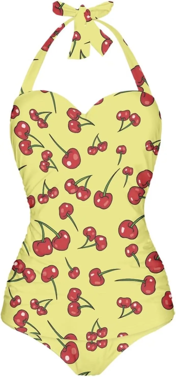 Women's One Piece Swimsuits Halter Swimwear High Waist Tummy Control Bathing Suits Backless Monokinis Size S-2XL