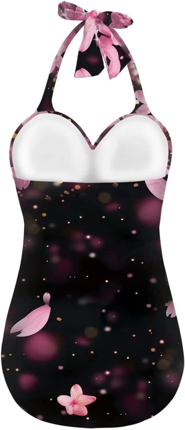 Women's One Piece Swimsuits Halter Swimwear High Waist Tummy Control Bathing Suits Backless Monokinis Size S-2XL
