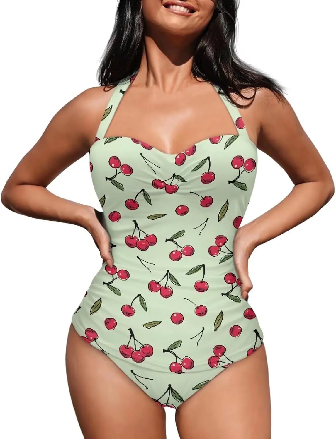 Women's One Piece Swimsuits Halter Swimwear High Waist Tummy Control Bathing Suits Backless Monokinis Size S-2XL