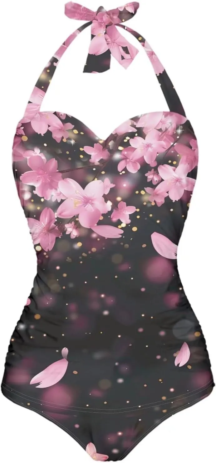 Women's One Piece Swimsuits Halter Swimwear High Waist Tummy Control Bathing Suits Backless Monokinis Size S-2XL