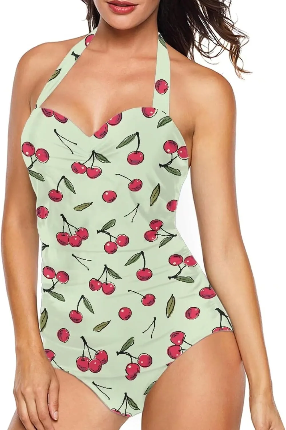 Women's One Piece Swimsuits Halter Swimwear High Waist Tummy Control Bathing Suits Backless Monokinis Size S-2XL