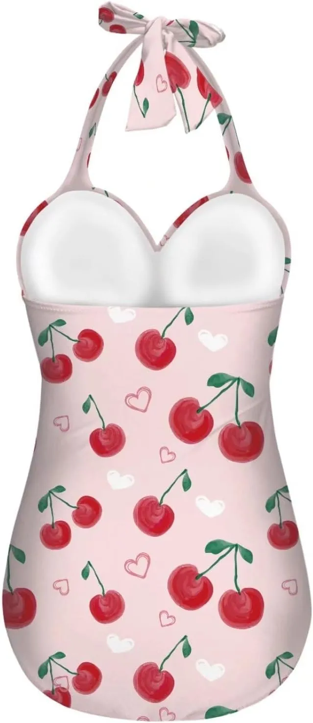 Women's One Piece Swimsuits Halter Swimwear High Waist Tummy Control Bathing Suits Backless Monokinis Size S-2XL