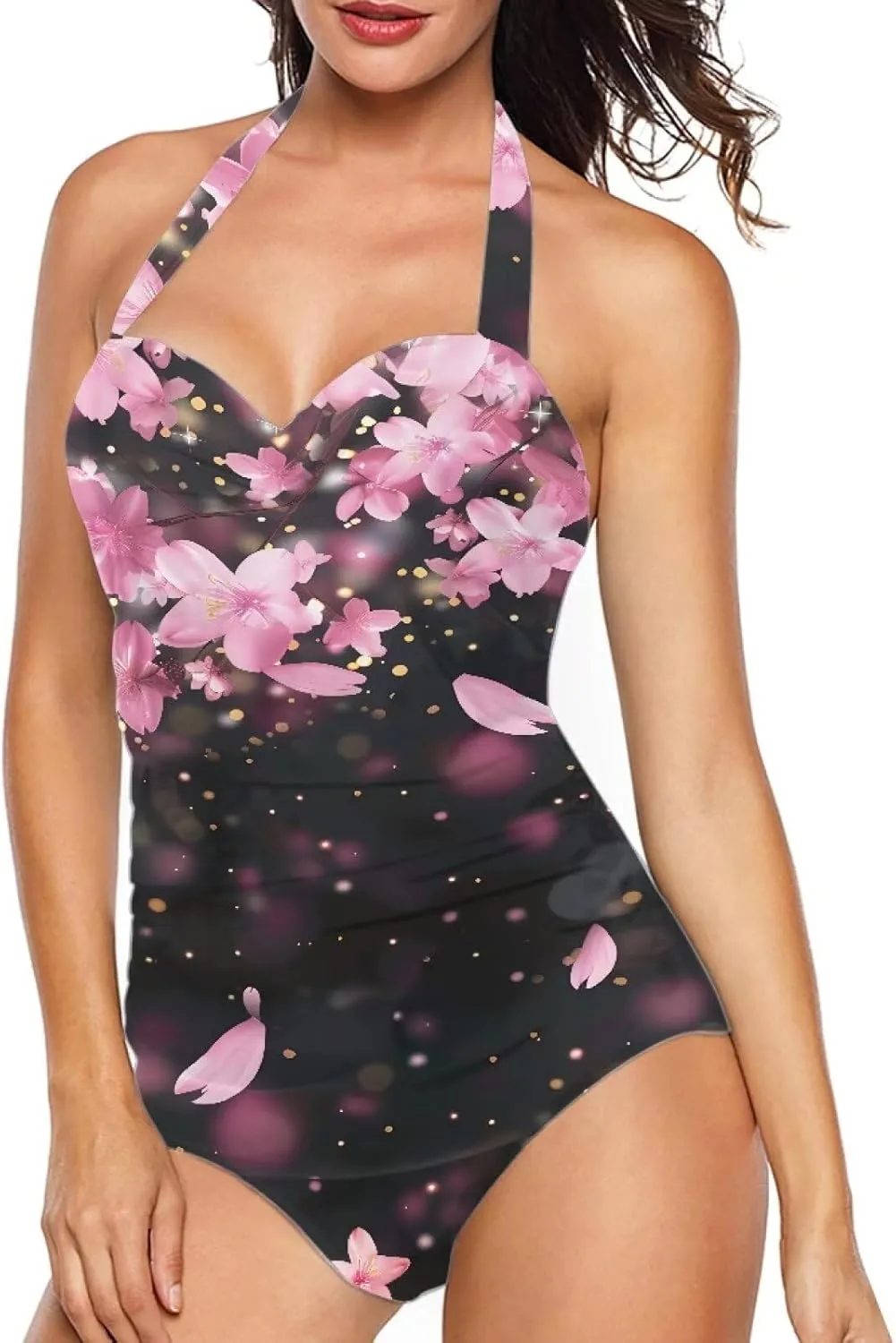 Women's One Piece Swimsuits Halter Swimwear High Waist Tummy Control Bathing Suits Backless Monokinis Size S-2XL