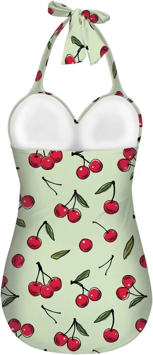 Women's One Piece Swimsuits Halter Swimwear High Waist Tummy Control Bathing Suits Backless Monokinis Size S-2XL