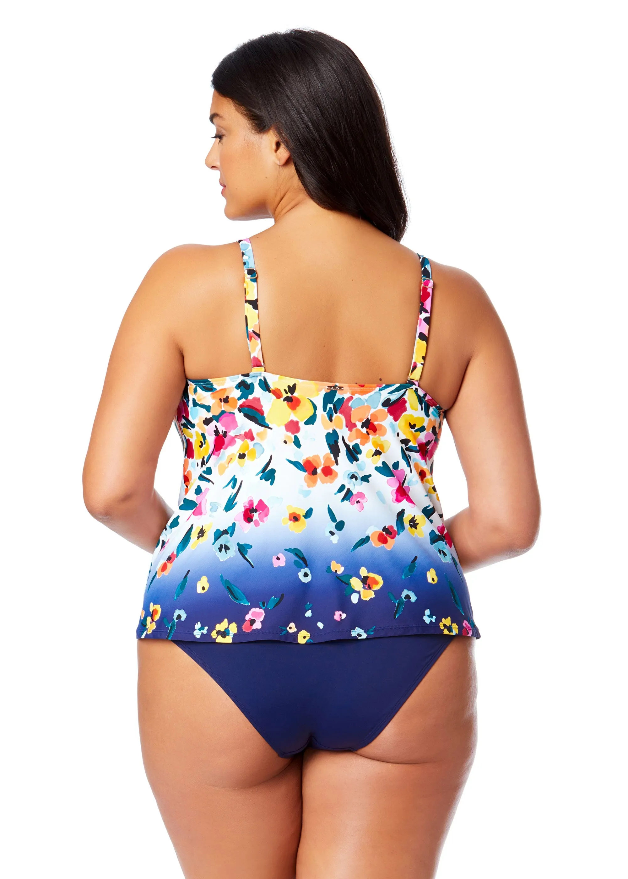 Women's Plus Gradient Floral Easy Triangle Tankini Swim Top