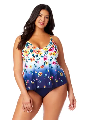 Women's Plus Gradient Floral Easy Triangle Tankini Swim Top