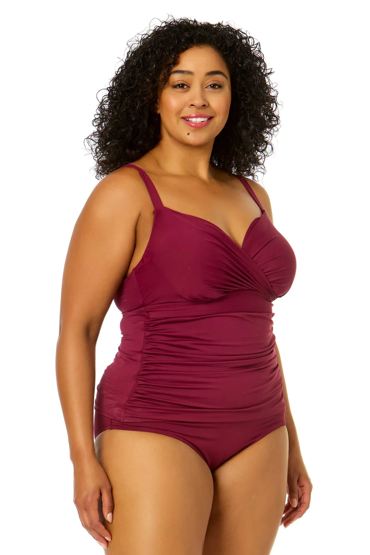 Women's Plus Size Live In Color Twist Front Underwire Tankini Swim Top