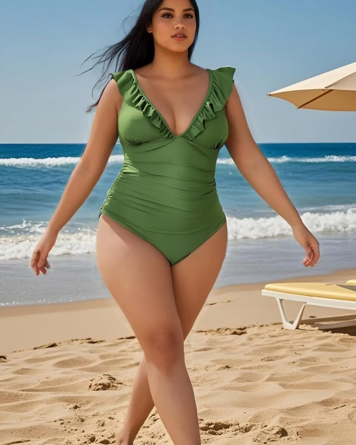 Women's Plus Size One Piece Swimsuit Tummy Control Sexy Bathing Suits for Curvy Women Black Swimwear