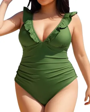 Women's Plus Size One Piece Swimsuit Tummy Control Sexy Bathing Suits for Curvy Women Black Swimwear