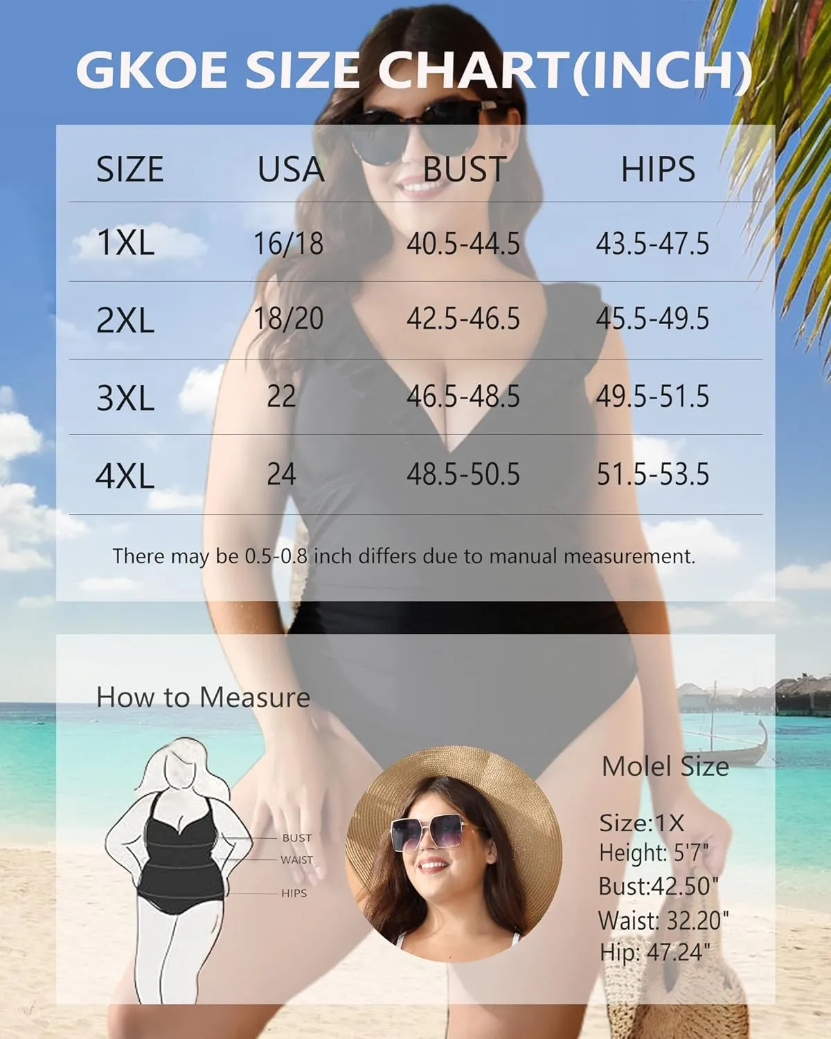 Women's Plus Size One Piece Swimsuit Tummy Control Sexy Bathing Suits for Curvy Women Black Swimwear