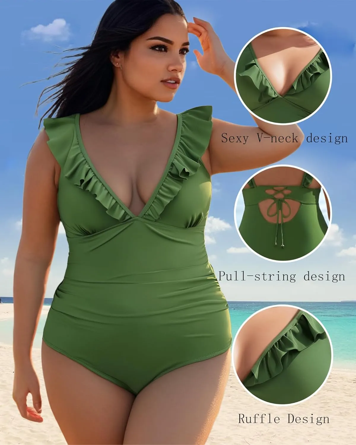 Women's Plus Size One Piece Swimsuit Tummy Control Sexy Bathing Suits for Curvy Women Black Swimwear