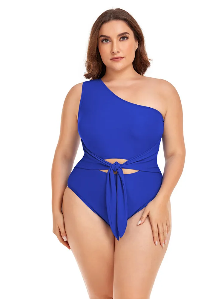 Women's Plus Size One Shoulder One Piece Swimsuit Cut Out Swimwear Bathing Suits