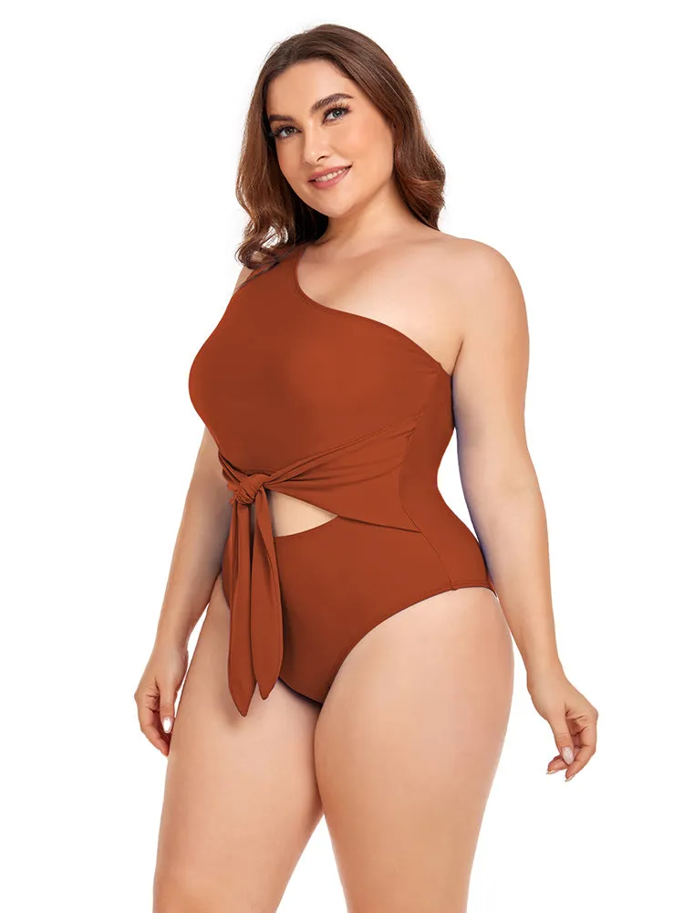 Women's Plus Size One Shoulder One Piece Swimsuit Cut Out Swimwear Bathing Suits