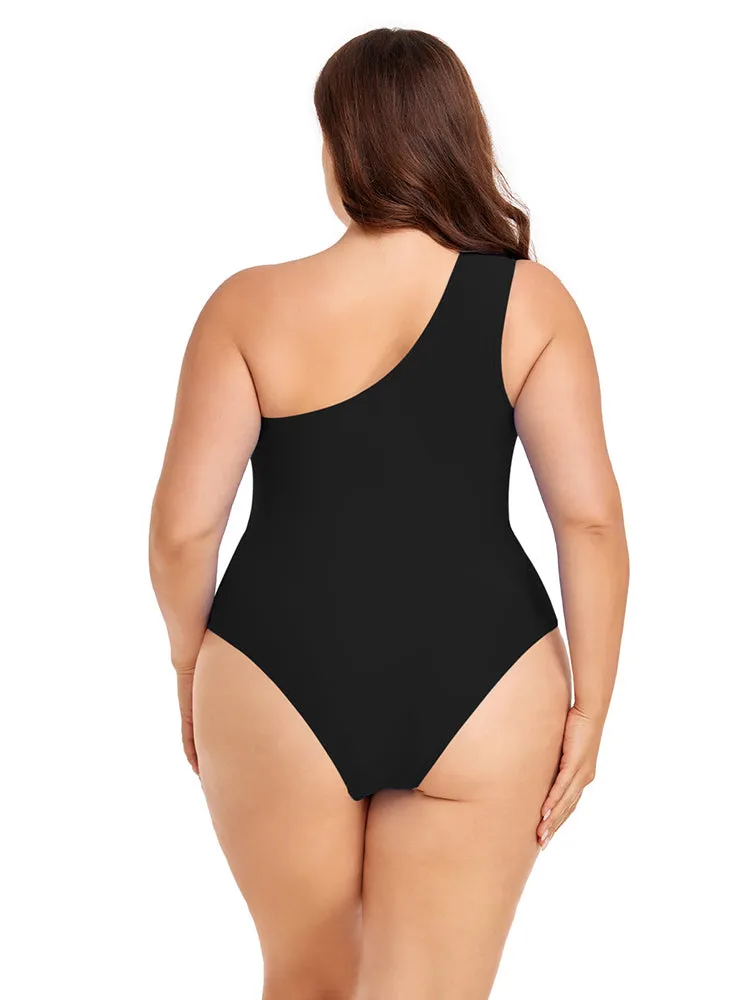 Women's Plus Size One Shoulder One Piece Swimsuit Cut Out Swimwear Bathing Suits