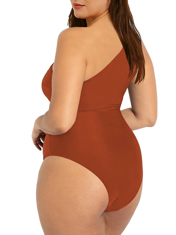 Women's Plus Size One Shoulder One Piece Swimsuit Cut Out Swimwear Bathing Suits